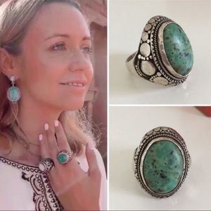 NEW antique green stone sterling silver ring